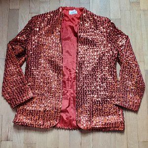 Vintage Miss H 70's 1970's Bright Orange Sequin Blazer Jacket Art To Wear